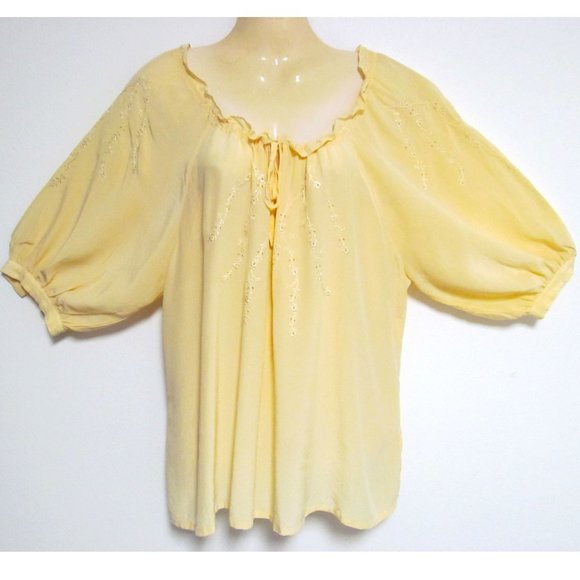 Pierre Cardin Yellow Silk Peasant Blouse - Picture 1 of 12